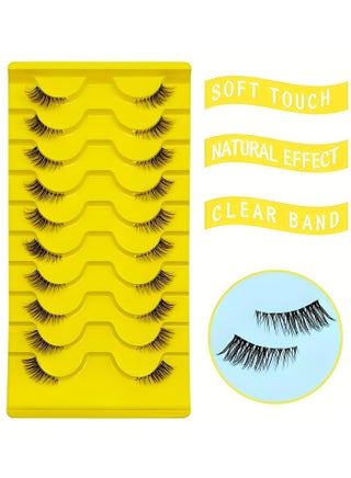 10 Pairs Lightweight Soft-Textured False Lashes, Natural 3D Design for Daily Wear, Reusable (Black) - view 3